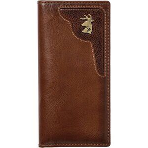 Men's Deer Ornament Long Bifold Leather Brown Wallet Purse Card Design Grain